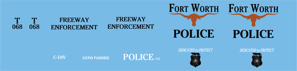 1/43 Fort Worth, TX PD Police waterslide decals