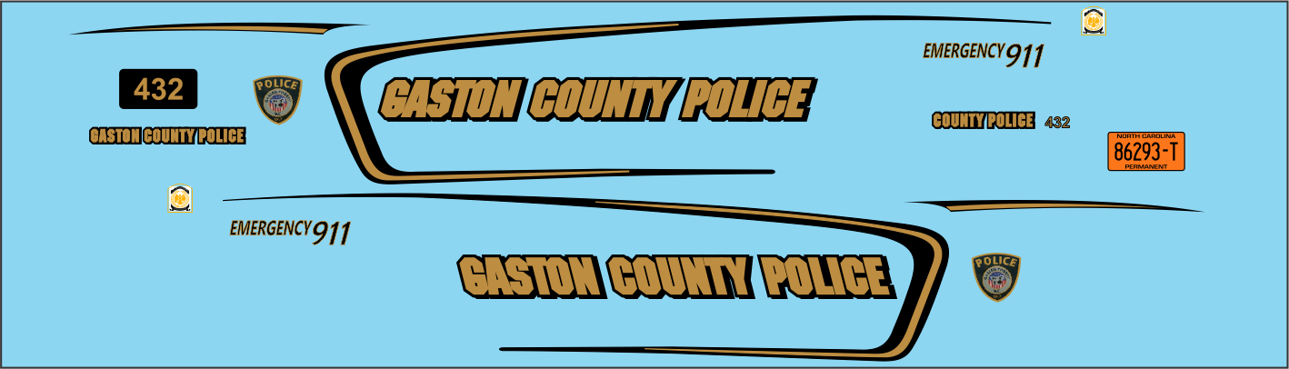 Gaston County, North Carolina Police Department 1/43 waterslide decals
