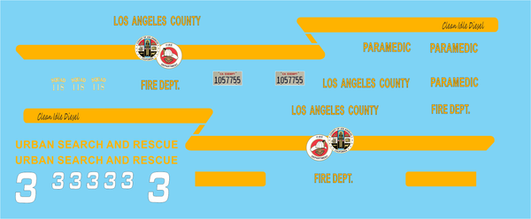 1/43 Los Angeles County, California Fire Department waterslide decals