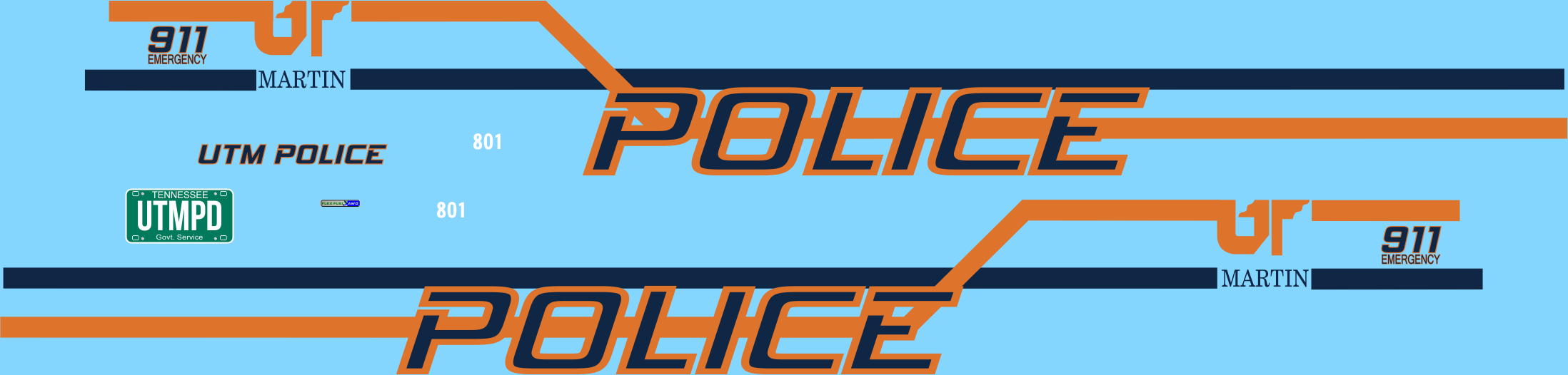 1/24-1/25 University of Tennessee Martin Police Department waterslide decals